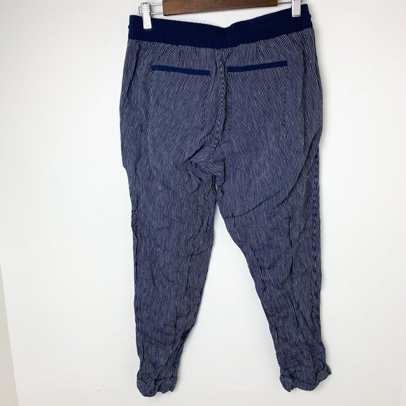 Athleta Bail Linen Ankle Pants Navy Blue Striped Joggers 6 - Picture 5 of 7
